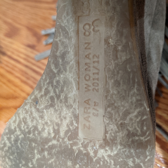 Zara fringed suede tan taupe neutral platform wedge women's retro booties sz 38 - Picture 5 of 5
